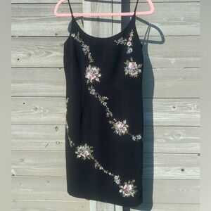 Vintage 90s black dress with embroidered flowers